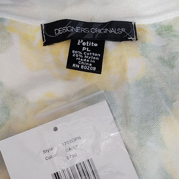 Designers Originals Yellow Rose Short Sleeve Cardigan Size Large Petite - Picture 4 of 4